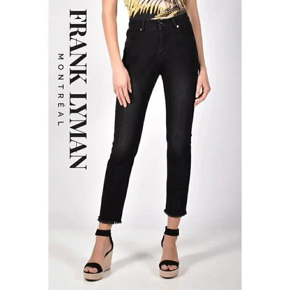 Frank Lyman Montreal Womens Black Slim Stretch Frayed Hem sz 26 - Picture 1 of 4
